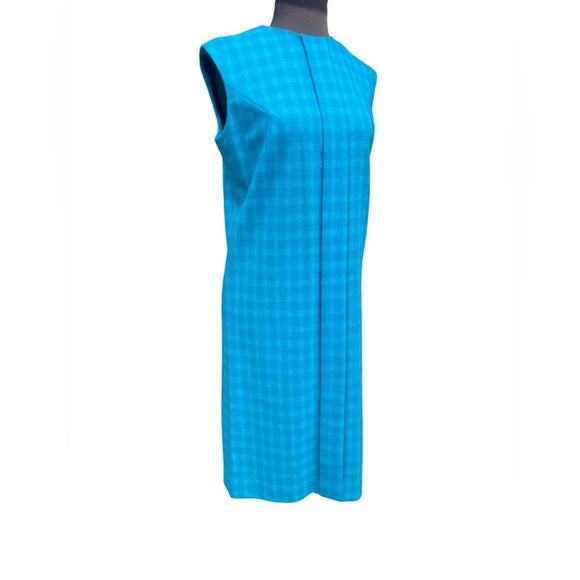 Vtg 60s Turquiose Plaid Sleeveless Mod Shift Dress M Tradwife Jackie O Ladylike - Picture 1 of 6